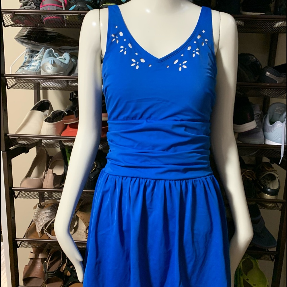 Denim & Co. bathing suit dress L (Blue or Red)